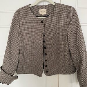 Sezane Black and Beige Checkered Houndstooth Blazer